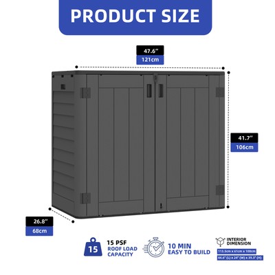 25CuFT Outdoor Storage Box w/o Interior Shelf Waterproof Garden Resin Tools Shed