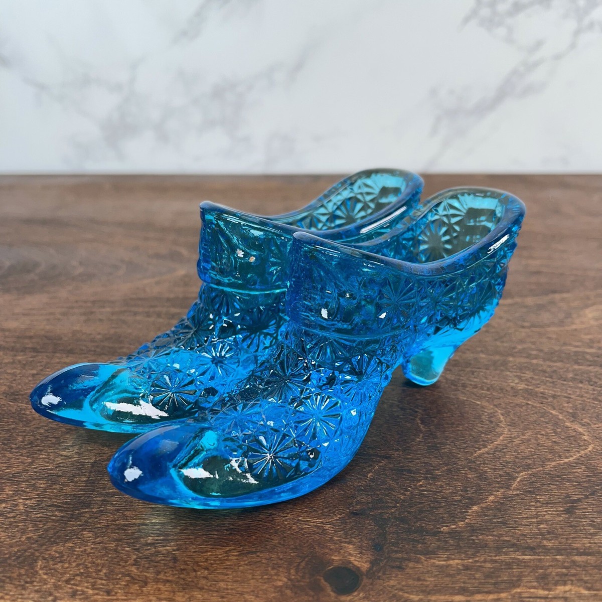 Set of 2 Vintage Fenton Colonial Blue Glass Slipper High Heel 