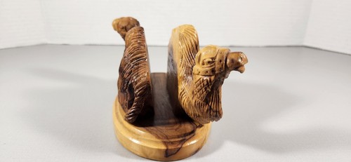 CARVED OLIVE WOOD LETTER HOLDER DESK ORGANIZER CAMEL - Picture 5 of 12