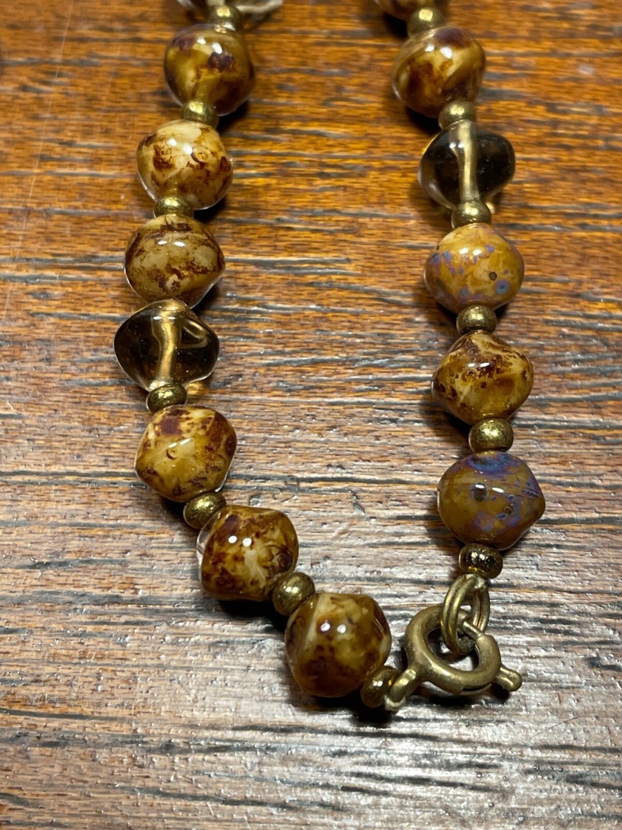 Magnifique Collier Ancien En Perles De Pierre Naturelle Marron - Longueur 56-60 Cm, Style Vintage