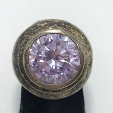 Vintage Sterling Silver   Large Lilac Purple Cubic Zirconia Bold Ring 7.5