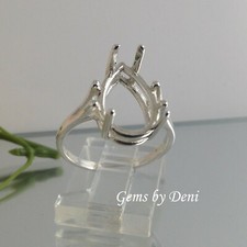  7x5-20x15mm Pear Wire Mount Sterling Silver Pre-Notched Ring Setting Size 5-9