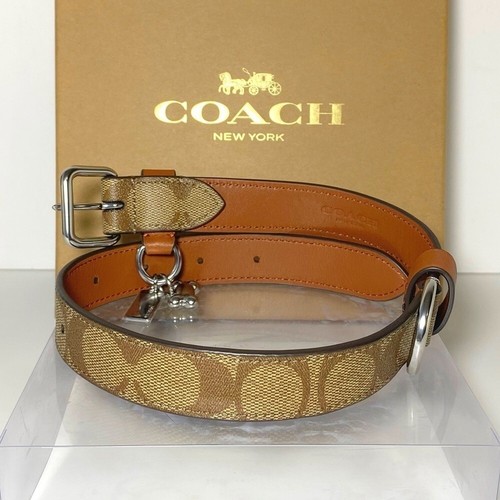 Coach Large Dog Collar Brown Khaki Signature C NIB with an Apple AirTag Tracker - Picture 4 of 12