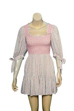 LoveShackFancy Smocked Short Dress S 6 Women's Casual Floral Printed NEW 35947