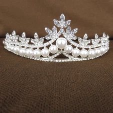 Woman Girl Pearl Crown Princess Queen Diadem Pageant Bridal Wedding Tiara Party