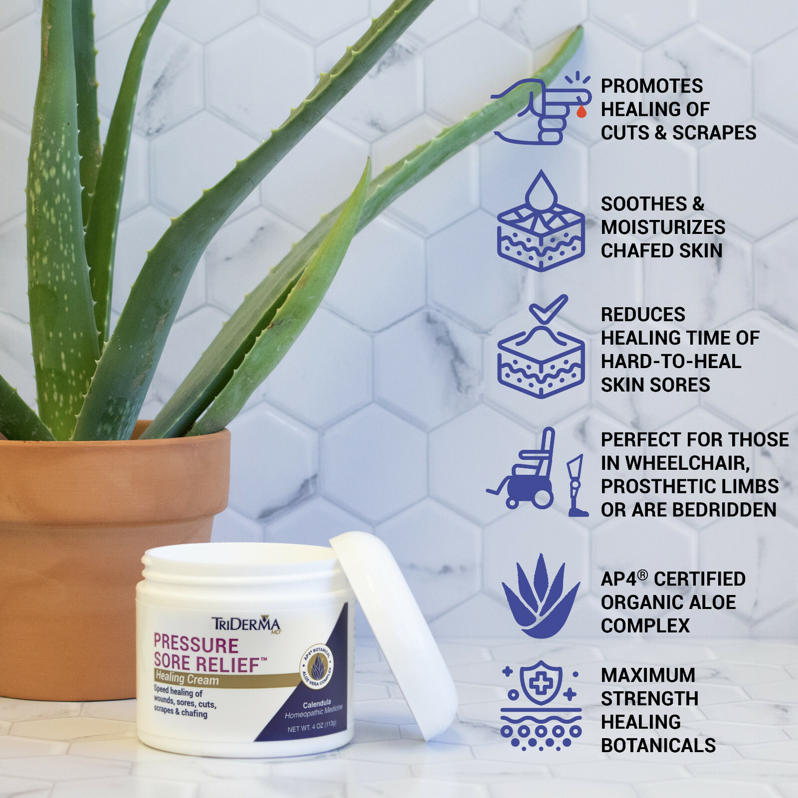 Triderma pressure sore relief healing cream for wounds sores 4 ounce