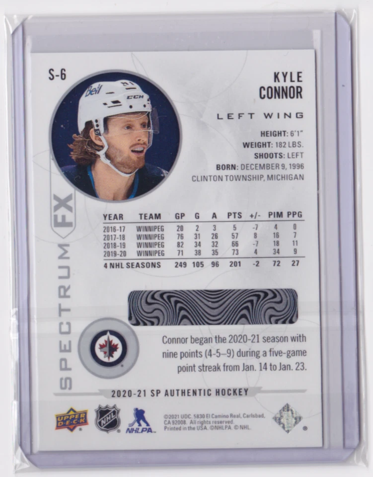 2020-21 UD SP AUTHENTIC SPECTRUM FX INSERT KYLE CONNOR #S-6 WINNIPEG JETS - Image 2 of 2