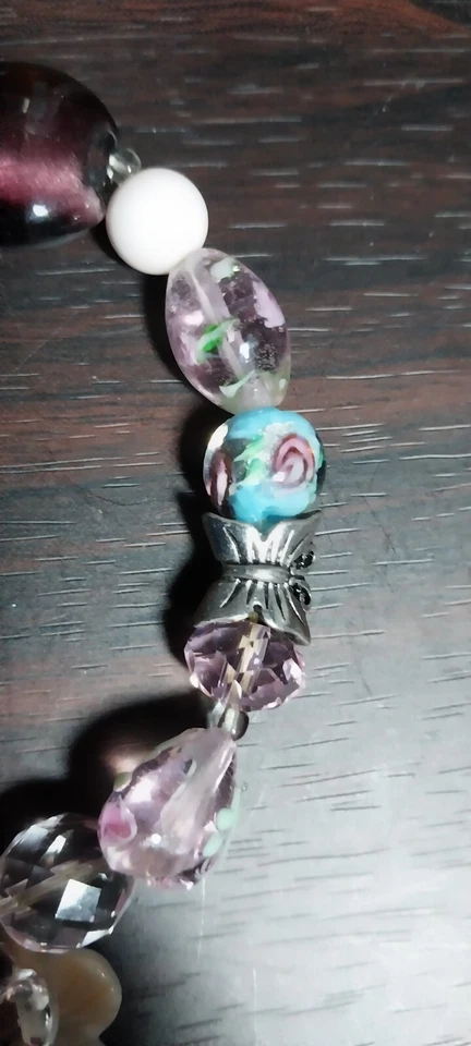 Pulsera Flor Avon - Dijes Elegantes con Cuentas de Vidrio Elástico - Vintage Foto 4 de 4