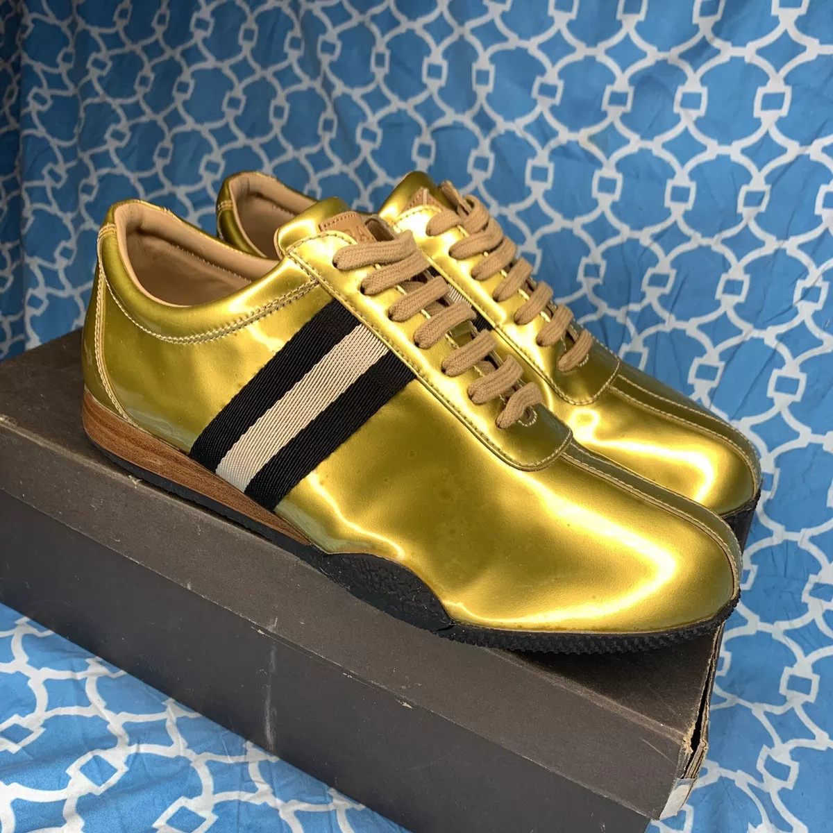 Bally Men s size 9 frenz metallic patent leather laceup sneaker