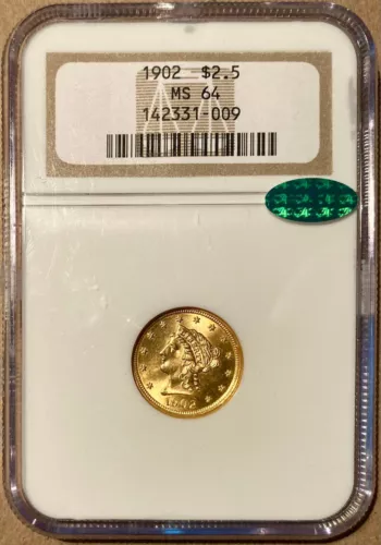 1902 NGC & CAC MS64 Liberty Head Gold Quarter Eagle $2.50