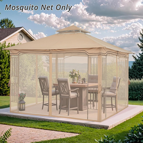 MASTERCANOPY Patio Gazebo Mosquito Netting Screen Walls ONLY (10X10, Beige) - Picture 7 of 12
