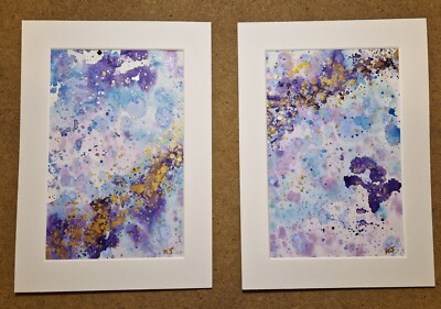 Abstrakte Kunst Gemälde Original X 2 Je A4 In Größe Mit Halterungen