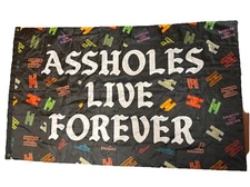 ASSHOLES*S LIVE FOREVER Flag Banner Tote Indoor/Outdoor Black Multicolor logo