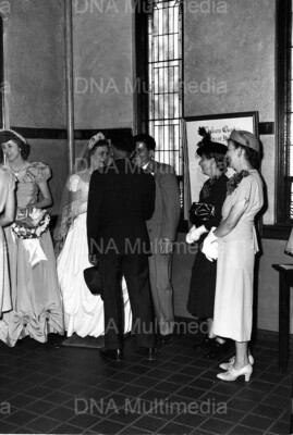 Vintage Medium Format  2'' x 3'' B&W Negative 1940's Guest Greet Bride and Groom