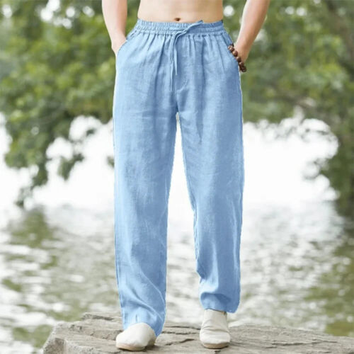 Men's Beach Pants Joggers Streetwear Cotton Linen Sweatpants Casual Pants