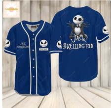Halloween Jack Skellington BLUE 3D Baseball Jersey Shirt HALLOWEEN GIFT US SIZE