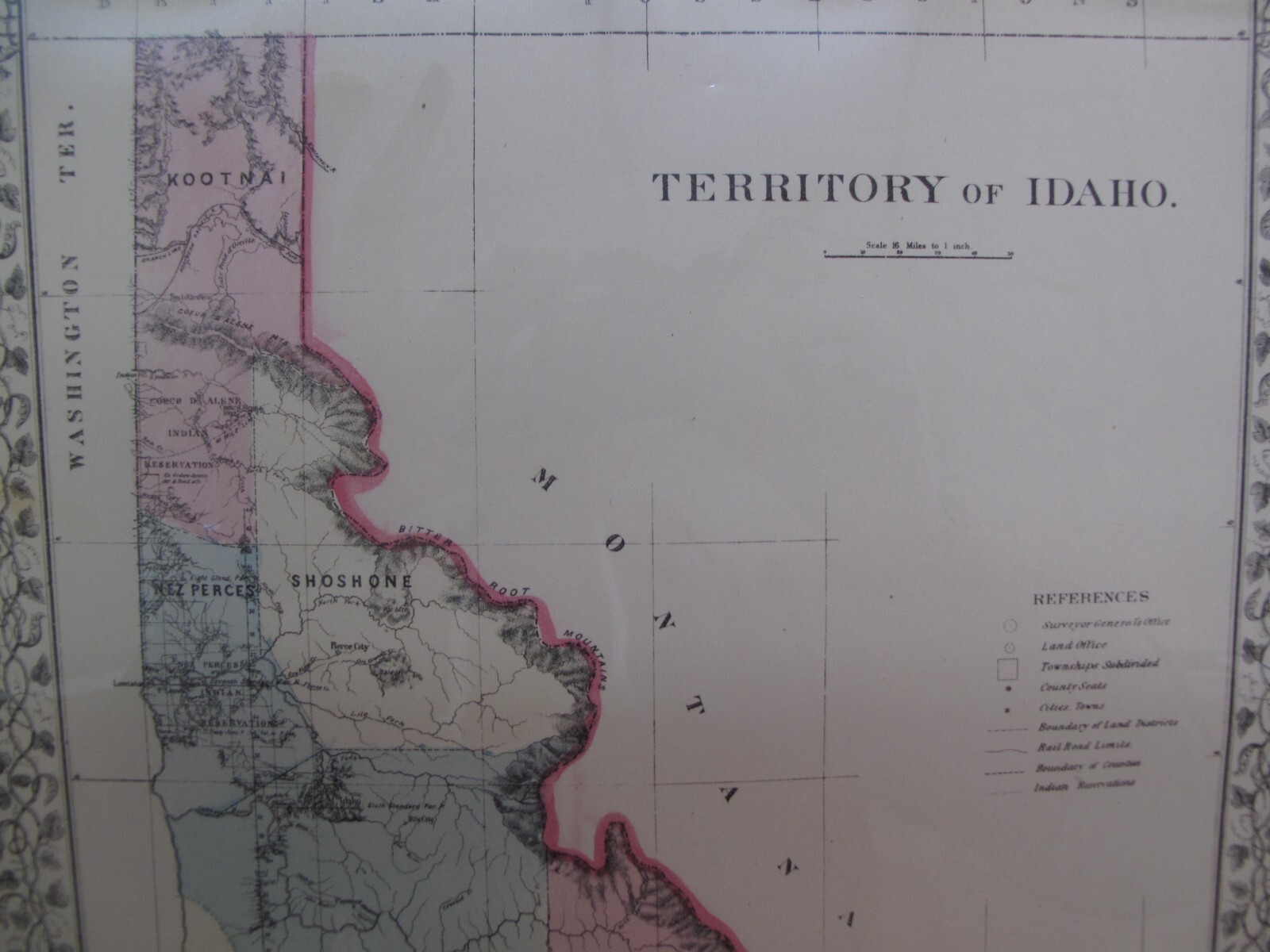 Antique Hand Colored Map Territory of Idaho Indian Reservations Nez