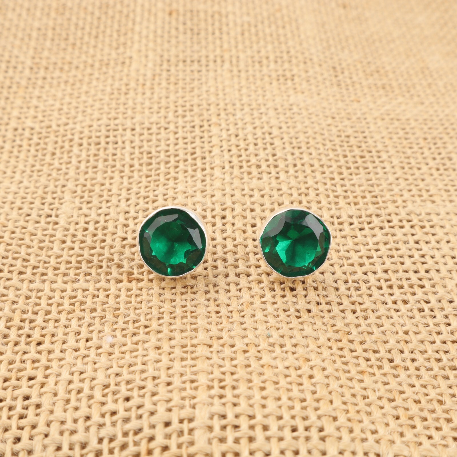 Green Emerald Heart Chakra Stud Earrings in 925 Silver for Daughter