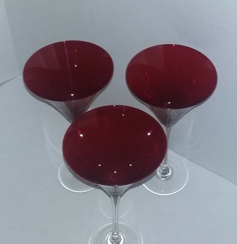 3 Vtg LENOX USA Crystal Martini Tall Glasses HOLIDAY GEMS RUBY RED Clear Stem - Picture 8 of 11