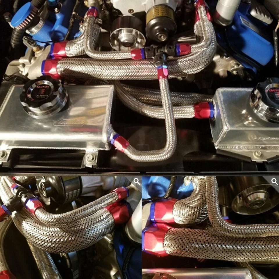 KIT DE VESTIR DE MOTOR AZUL MANGUERA TRENZADA (ACERO INOXIDABLE) RADIADOR/VACÍO/COMBUSTIBLE/ACEITE Foto 2 de 4