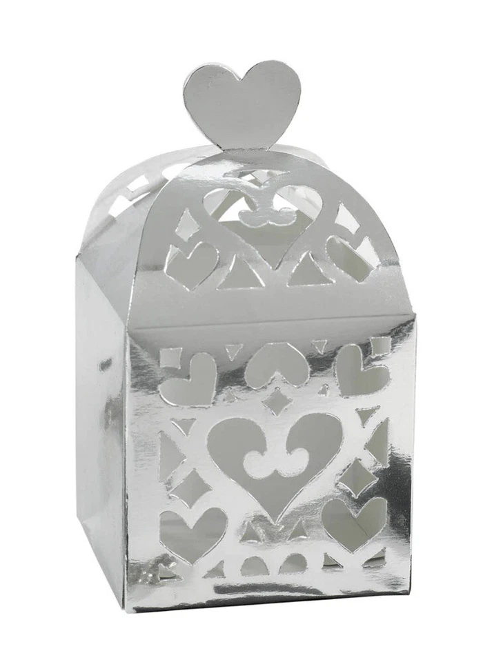 50 CAJAS DE FAVOR DE LINTERNA RECORTADA PLATEADAS Boda Baby Shower Cumpleaños Fiesta Suministros Foto 2 de 4