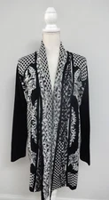 OUTLANDER Womens 1X Black White Geometric Open Shawl Cardigan Sweater