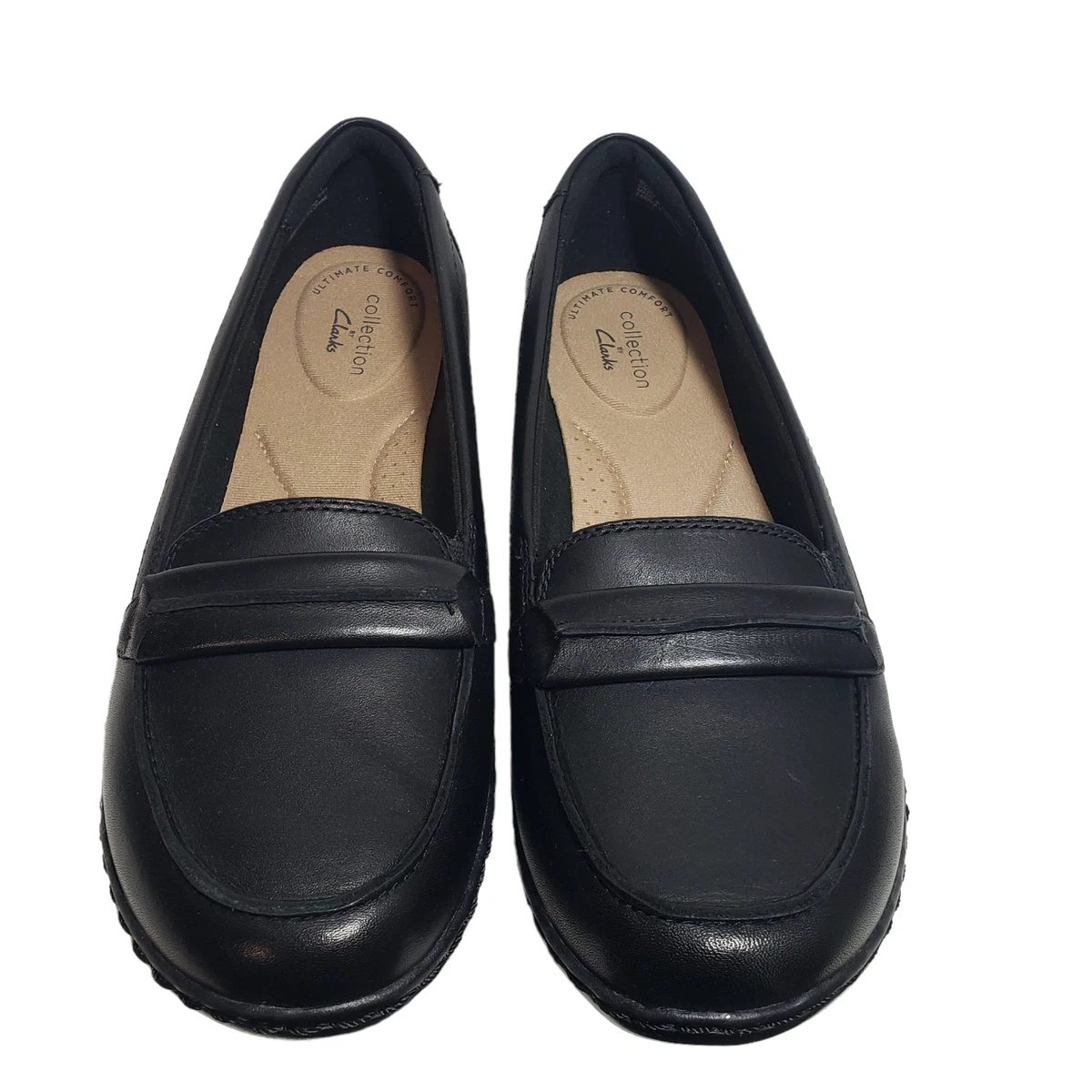 Clarks Womens Ashland Lily Black Leather Slip On Loafers Flat