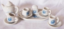 Miniature Tea Set, Collection, 13 pieces, Ceramic, Blue Flowers on White