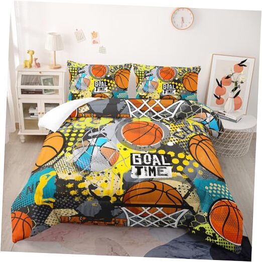 Bedding Set Size for Kids Teens and Adults Vibrant Game Queen Basketball