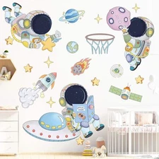DILIBRA Astronaut Wall Stickers Planet Space Walk Spaceship DIY Art Vinyl Rem...