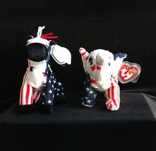 Ty Beanie Baby Set of 2 - 2000 RIGHTY Elephant and LEFTY Donkey - NWT
