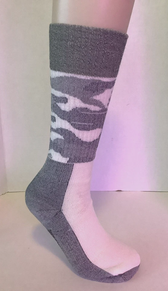 Meias Smartwool Merino lã unissex média caça camuflagem alta tripulação branca com cinza - Imagem 2 de 4