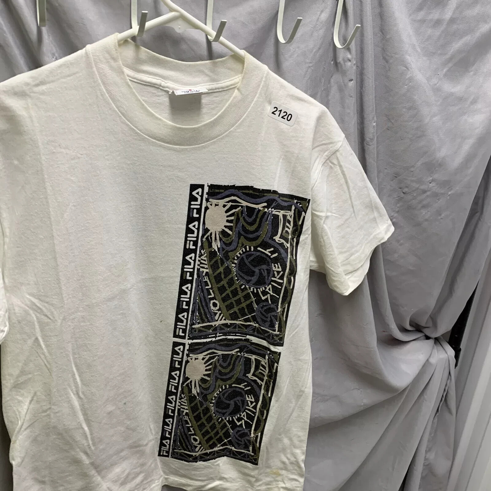 Camicia Fila Vintage Adulto Piccola Bianca Manica Corta Stampa Grafica Anni 90 Uomo