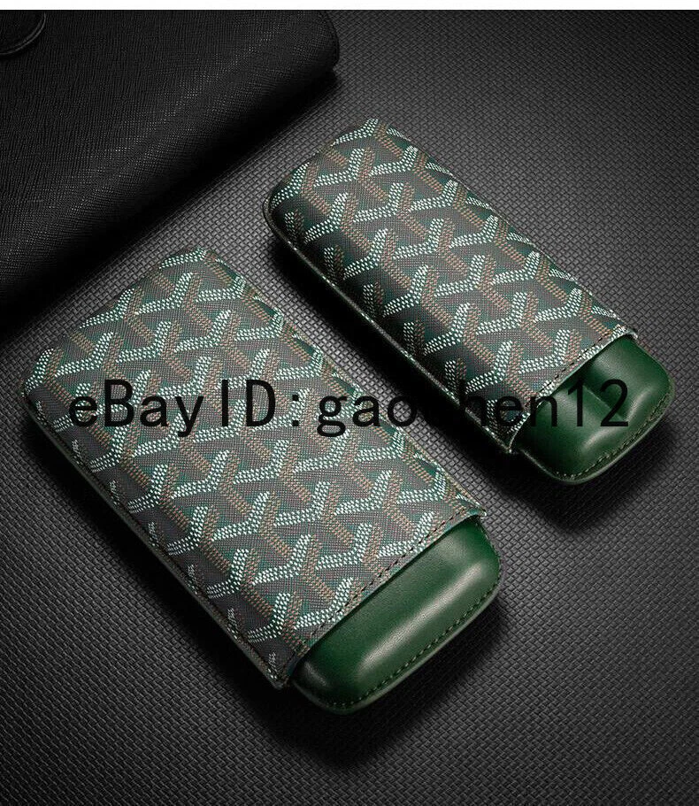 Pocket Cow Leather Case Holder 2 Tube Portable Travel Green Cigar Humidor Box - Image 4 of 4