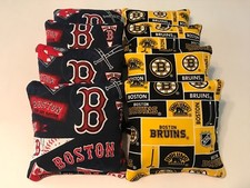 BOSTON RED SOX BRUINS CORNHOLE BEAN BAGS SET OF 8 QUALITY REGULATION CORN HOLE