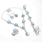 Natural Dominican Republic Larimar Gemstone 925 Silver Handmade Jewelry Set