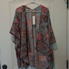 Soft Surroundings Paisley Floral Boho Open Kimono Blue/Green small/medium NWT