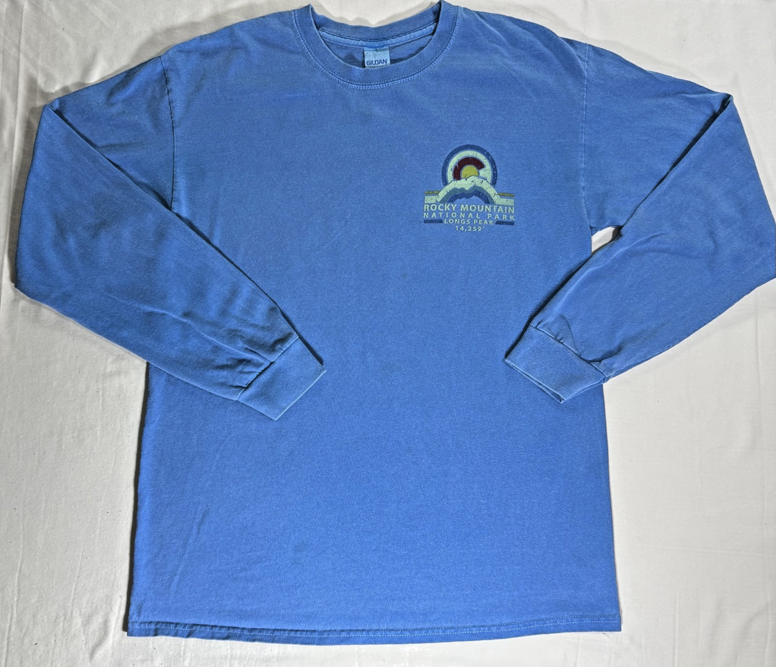 Vintage Rocky Mountain National Park Long Sleeve Tee Longs Peak Blue Size M