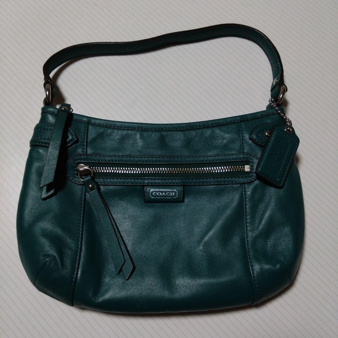 COACH Teal Green Shoulder Bag 2-Way Women's Authentic Handbag A-250729-10