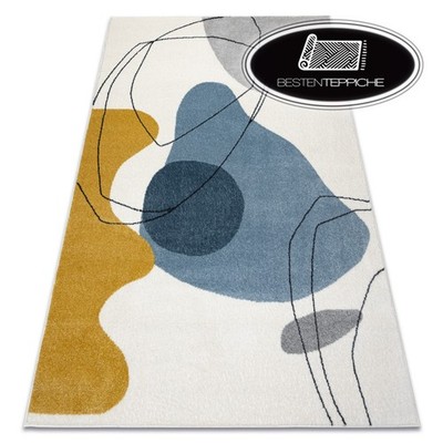 Moderne günstige Teppiche FUSION 7158 weiß / gelb / blau - Geometrisch abstrakt