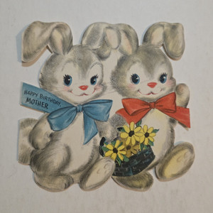 Vintage Hallmark Happy Birthday Mother Bunny Rabbits Die-Cut Birthday Card
