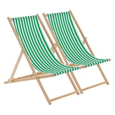 Image of Folding Wooden Deck Chairs - Green Stripe - Pack of 2