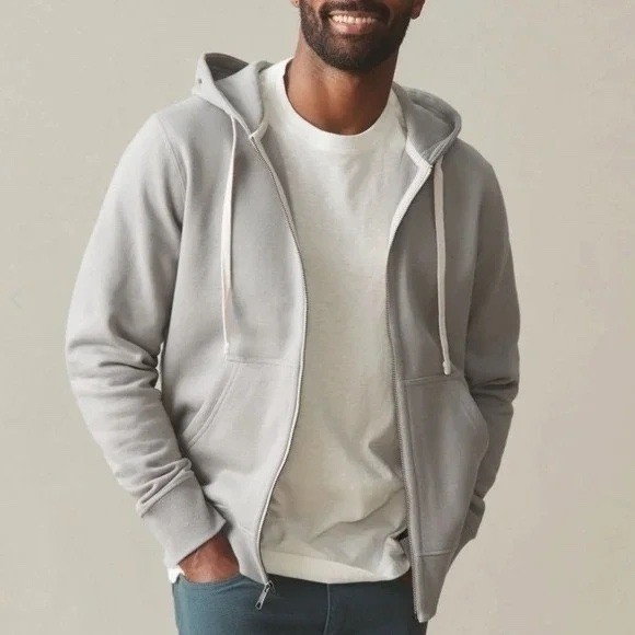 American Giant Midweight Full Zip Hoodie Mens Large Beige Fleece Lined Cotton