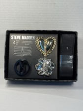 Steve Madden Black/Silver/Gold Reversible Belt 3 Buckles in Gift Set
