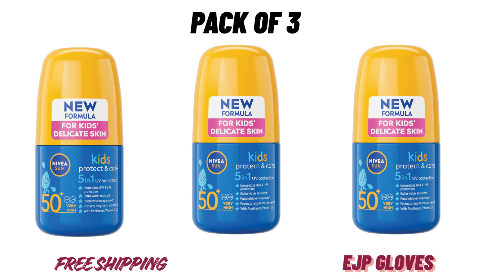 NIVEA Sun Kids Protect & Care SPF 50 Roll On 50ml | UV Protection | Pack of 3