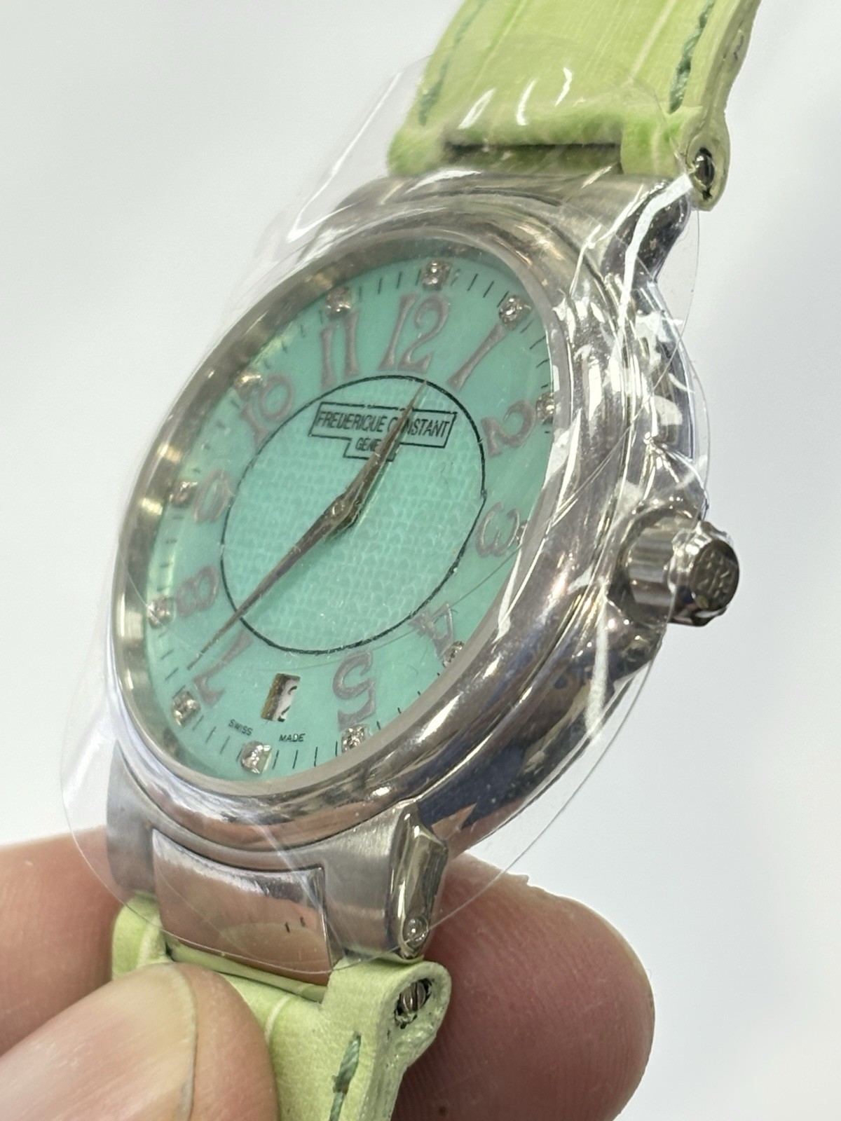 NEW Frederique Constant Highlife FC220 Turquoise Mother of Pearl Diamond Dial