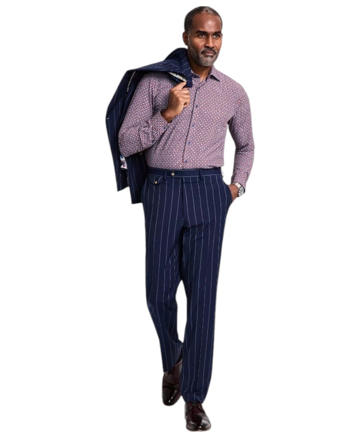 Tayion Mens Classic fit Dress Pants 36 32 Navy Blue Striped Stretch 7390₽