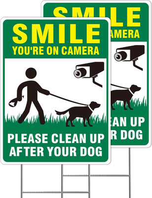Clean UP After Your Dog Signs, 2-Pack 13''x10'' Double-Sided Pick Up After Your Do