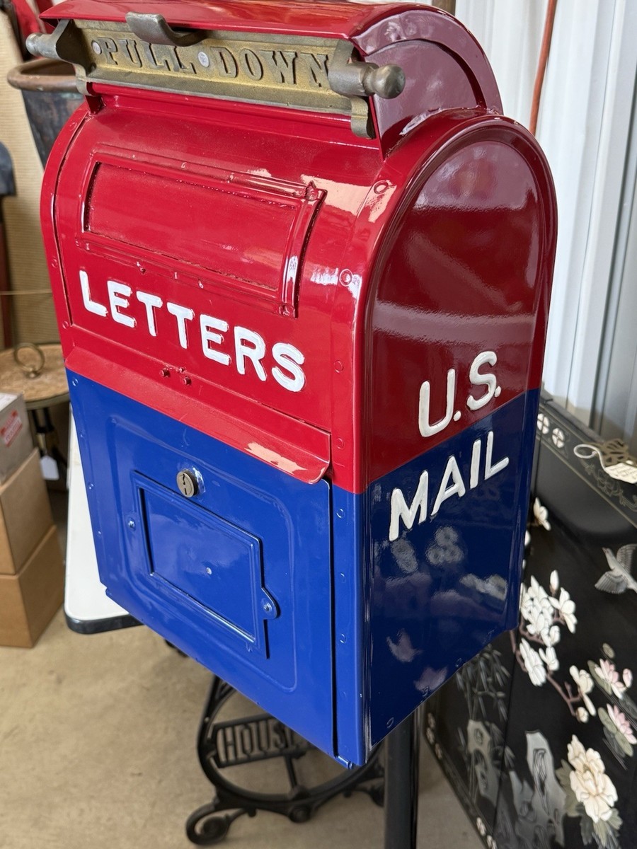 ANTIQUE ORIGINAL 1909 USPS CAST IRON MAILBOX LETTER BOX W