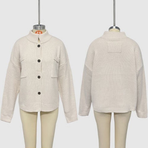 Damen Strickpullover Stehkragen Mantel Einfarbig Übergröße Damen Cardigan - Bild 16 von 19